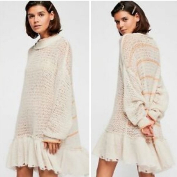 Free People Float On Sweater Dress Women's S Cream Babydoll Retro Romantic - Picture 1 of 13